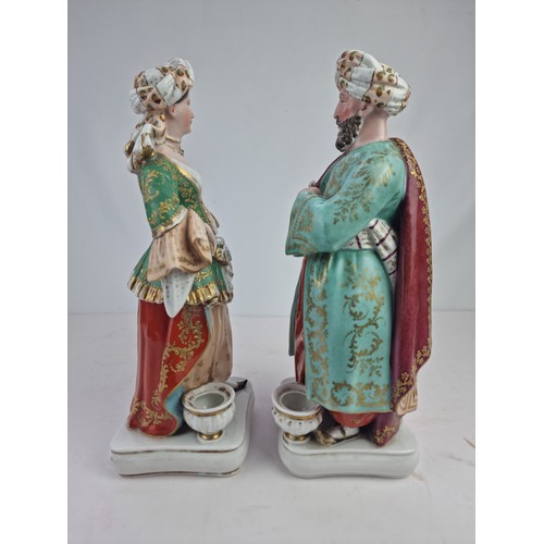 133 - A PAIR OF PORCELAIN FLASKS, OTTOMAN TURK FIGURAL,  FROM PARIS, PROBABLY JACOB PETIT, mid 19th Centur... 