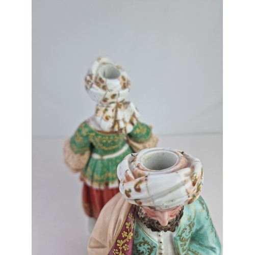 133 - A PAIR OF PORCELAIN FLASKS, OTTOMAN TURK FIGURAL,  FROM PARIS, PROBABLY JACOB PETIT, mid 19th Centur... 