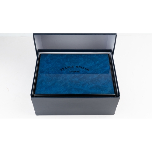 19 - A FRANCK MULLER, GENEVE WATCH BOX.  Of square form, crafted in blue lacquer box, featuring a wooden ... 