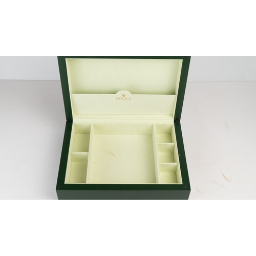 22 - ROLEX GREEN OYSTER WATCH AND JEWELLERY BOX, GENEVE SUISSE, 33.00.71 Of elegant rectangular form, the... 