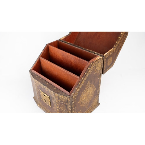 37 - A WOODEN STATIONERY AND CIGARETTE BOX, EUROPE 
Of bombé rectangular form, the hinged sloping cover w... 