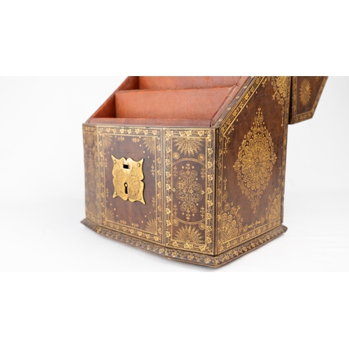 37 - A WOODEN STATIONERY AND CIGARETTE BOX, EUROPE 
Of bombé rectangular form, the hinged sloping cover w... 