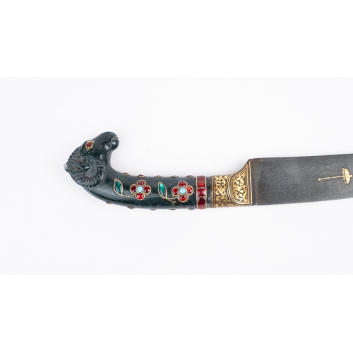 87 - A HORSE-HEADED INDIAN-MUGHAL KHANJAR DAGGER, INDIA
bearing the hand carved rams head grip handle of ... 