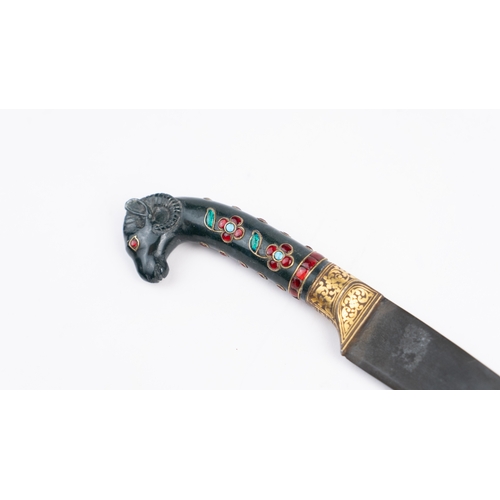 87 - A HORSE-HEADED INDIAN-MUGHAL KHANJAR DAGGER, INDIA
bearing the hand carved rams head grip handle of ... 