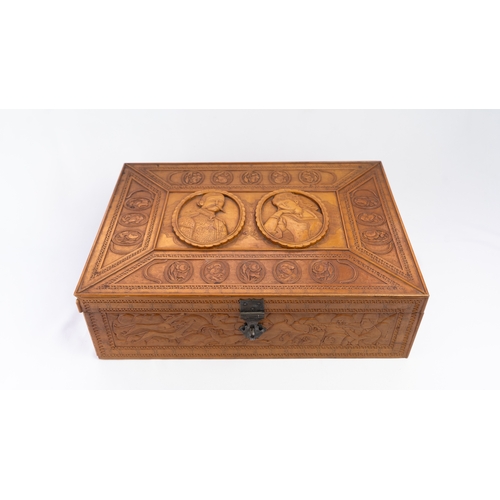 101 - A PERSIAN WOODEN BOX
Of rectangular form, resting on flat base, with a raised central panel on the l... 