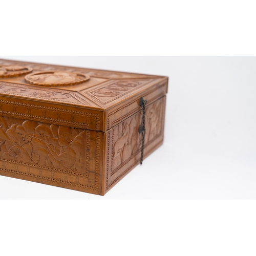 101 - A PERSIAN WOODEN BOX
Of rectangular form, resting on flat base, with a raised central panel on the l... 