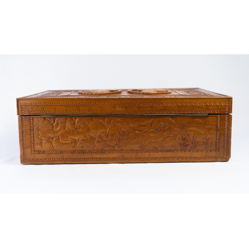 101 - A PERSIAN WOODEN BOX
Of rectangular form, resting on flat base, with a raised central panel on the l... 