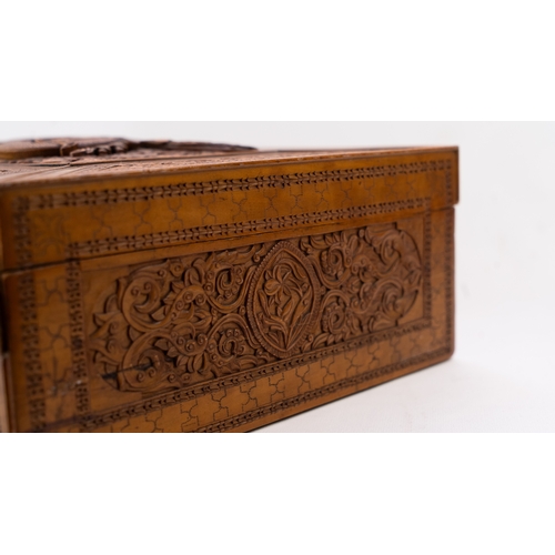 102 - A PERSIAN QAJAR FRUITWOOD BOX, EARLY 20TH CENTURY 

Of rectangular form, with a pull-off lid, the in... 