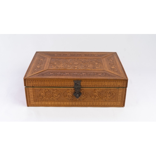 104 - A RUSSIAN WOODEN BOX

Of rectangular form, resting on flat base, with hinged lid attached to the box... 