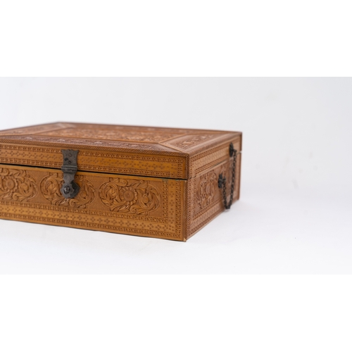 104 - A RUSSIAN WOODEN BOX

Of rectangular form, resting on flat base, with hinged lid attached to the box... 