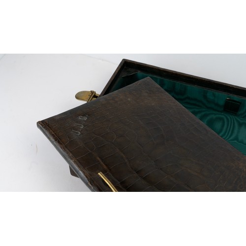 39 - A FINE ALLIGATOR LEATHER WRITING BOX BY J.C. VICKERY REGENT STREET
f rectangular form, the writing b... 