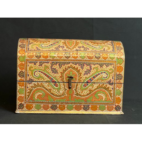 36 - KASHMIRI HANDPAINTED WOODEN DESK SET COMPRISING A DOMED STATIONERY BOX, 
A SMALLER BOX AND PEN TRAY
... 