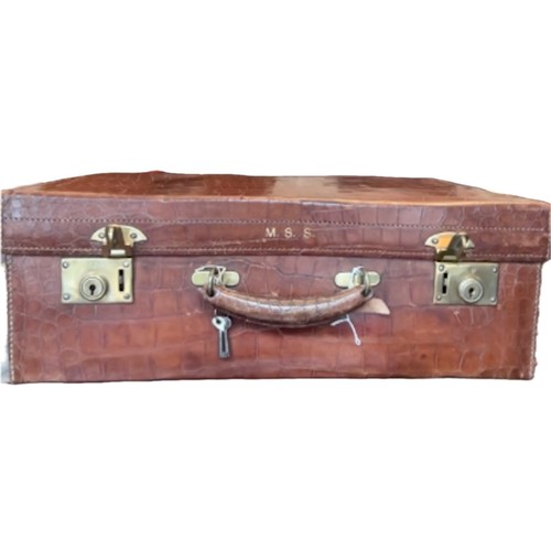 114 - A FINE LEATHER CROCODILE-EMBOSSED TRAVEL CASE, MAWSON SWAN & MORGAN NEWCASTLE-ON-TYNE, EARLY 20TH CE... 