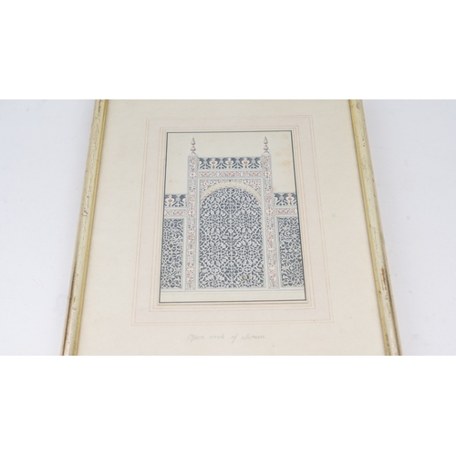 36 - AN ARCHITECTURAL STUDY, A LITOGRAPHIC DRAWING OF JALI SCREEN, DELHI OR AGRA, CIRCA 1820-30

Of recta... 