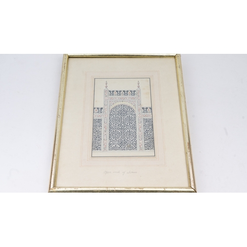 36 - AN ARCHITECTURAL STUDY, A LITOGRAPHIC DRAWING OF JALI SCREEN, DELHI OR AGRA, CIRCA 1820-30

Of recta... 