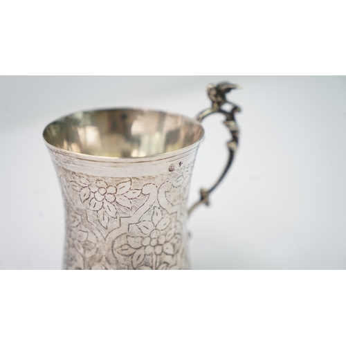 60 - A SILVER CUP, OTTOMAN TURKISH 
Of baluster form, resting on splayed circular foot, S-scroll handle t... 