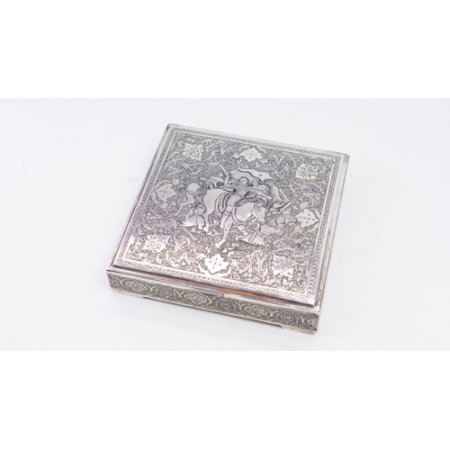 67 - A MID-20TH CENTURY PERSIAN SILVER CIGARETTE OR CONFECTIONERY BOX, ISFAHAN, CIRCA 1950
MARK OF REZA, ... 