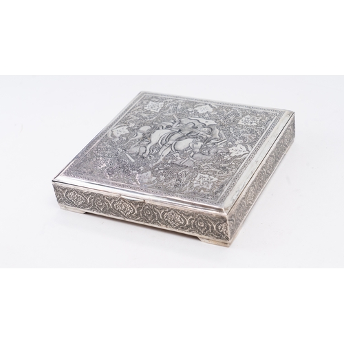 67 - A MID-20TH CENTURY PERSIAN SILVER CIGARETTE OR CONFECTIONERY BOX, ISFAHAN, CIRCA 1950
MARK OF REZA, ... 