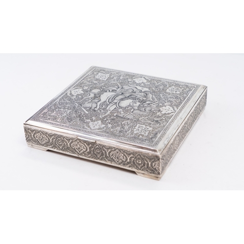 67 - A MID-20TH CENTURY PERSIAN SILVER CIGARETTE OR CONFECTIONERY BOX, ISFAHAN, CIRCA 1950
MARK OF REZA, ... 