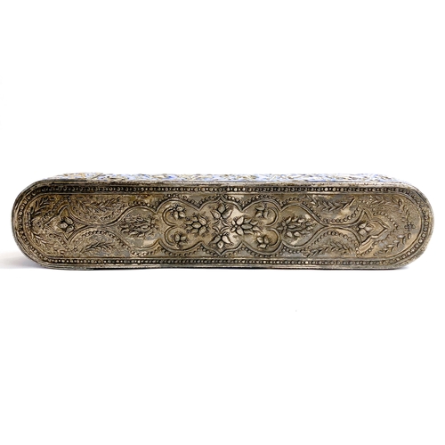 72 - A  QAJAR PENCASE, BLUE QALAMDAN
A typical rectangular shape pen-case (Qalamdan) of elongated form fr... 