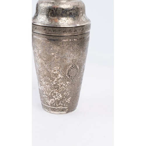 75 - A 19TH-CENTURY QAJAR SILVER SHAKER
A 
charming silver shaker, bearing hallmarks