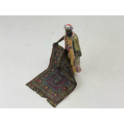 14 - AN ORIENTALIST COLD-PAINTED BRONZE DECORATIVE SCULPTURE, CARPET SELLER , AUSTRIA, BY FRANZ XAVER BER... 