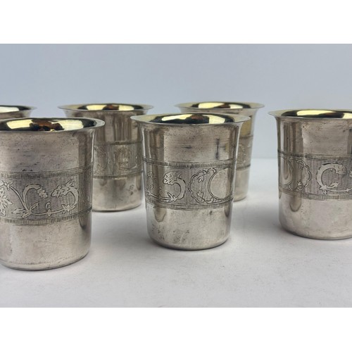 53 - A SET OF SIX SILVER CUPS, OTTOMAN EMPIRE 
Each of traditional form, resting on a flat base with an e... 