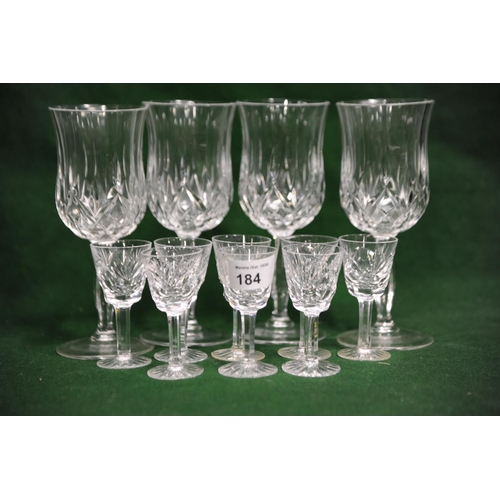 184 - 8 Waterford cut glass liqueur & 4 long-stemmed wine glasses