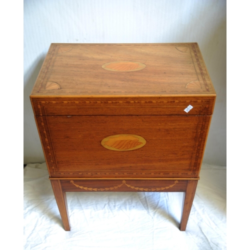 187 - Mahogany inlaid & crossbanded Sheraton-style cellaret with fitted interior on tapered legs (23