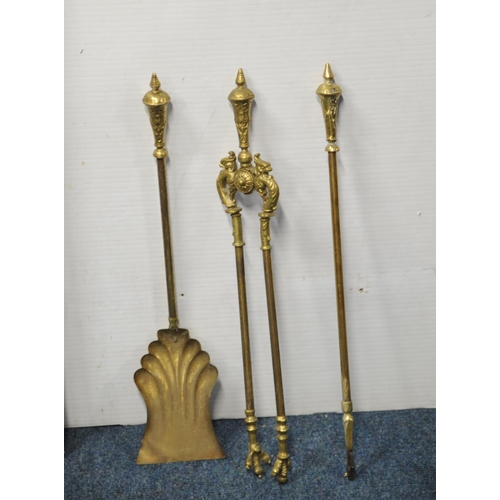 189 - Set of three brass fire irons