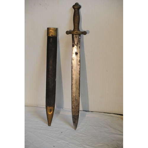 190 - Brass handled sword in scabbard (inscribed 1344) (26
