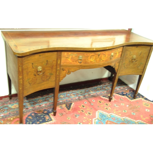 194 - Victorian inlaid mahogany serpentine fronted sideboard with decorative inlay , stamped 