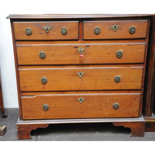 199 - Mahogany chest of five graduated drawers with brass handles & brass escutcheons on bracket feet (33