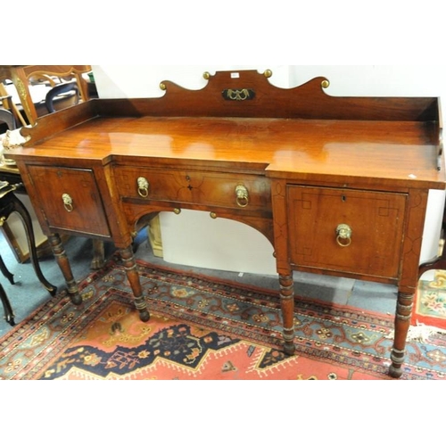 200 - Georgian inlaid mahogany tray-backed sideboard, fitted with centre drawer & two side presses, with b... 