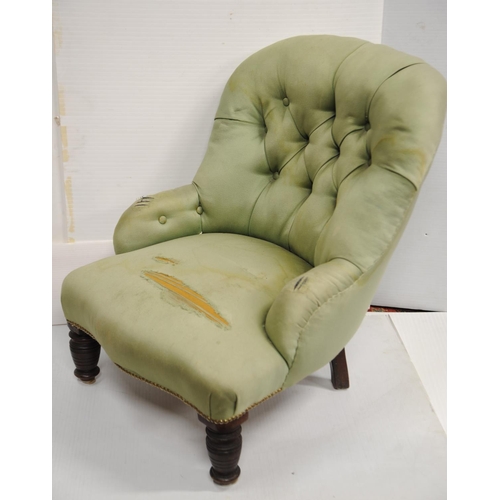 201 - Green upholstered button-backed nursing chair