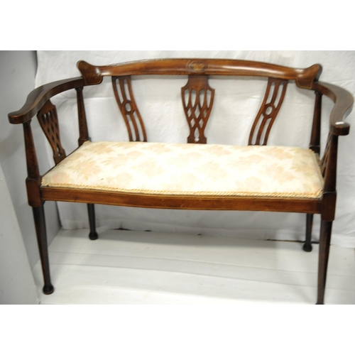 202 - Edwardian inlaid mahogany upholstered settee (42