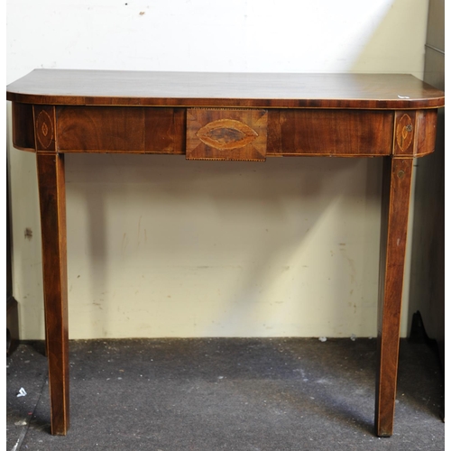 203 - Georgian inlaid mahogany hall table fitted with drawer on tapered legs (36