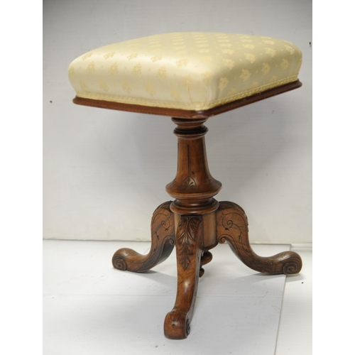 204 - Victorian walnut adjustable upholstered stool on tripod base (21