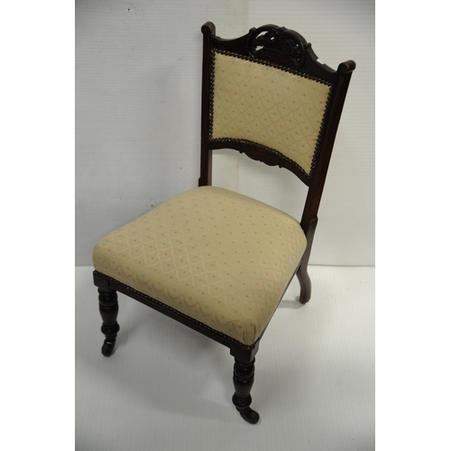 208 - Edwardian upholstered nursing chair on turned and sabre legs