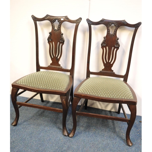 219 - Pair of mahogany upholstered bedroom chairs on cabriole legs