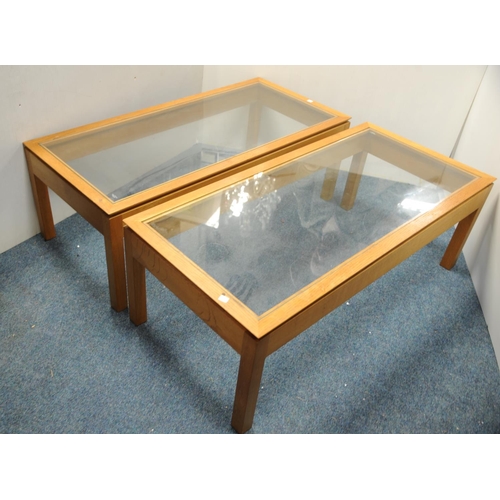 220 - Pair of modern oak glass-topped coffee tables (45