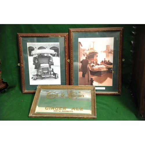 234 - Two framed large Guinness photographs and Cantrell & Cochrane wall mirror
