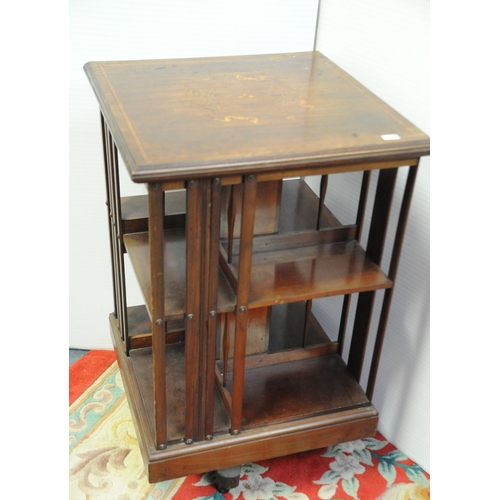 103 - Edwardian inlaid Mahogany and crossbanded revolving Bookstand.