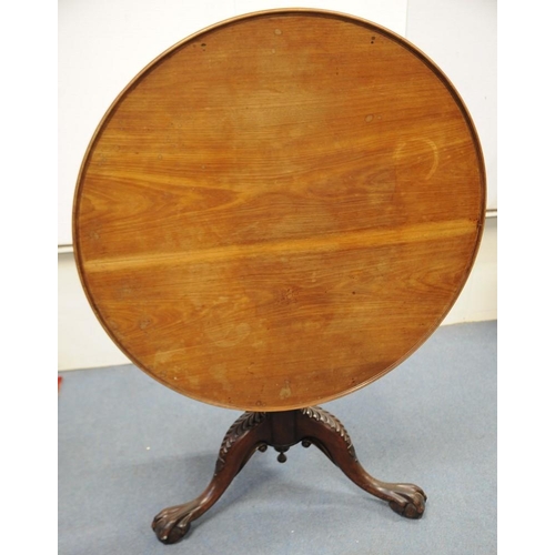 106 - Regency Mahogany Circular snap top Table on baluster pod with 3 ball on claw feet.               (39... 