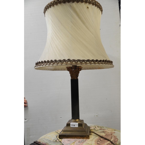 114 - Brass Corinthian Column Table Lamp and Shade. (24