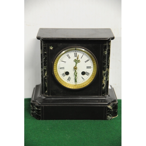 115 - Black Marble Mantel Clock with brass and ceramic dial.