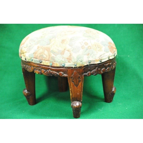 120 - Carved Mahogany upholstered Foot Stool.