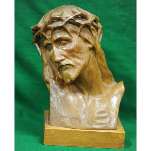 124 - Carved Bust of Christ on base. Signed Sosson