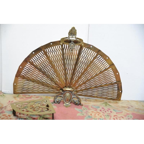 132 - Brass Fan Fire Screen and a Brass Trivet