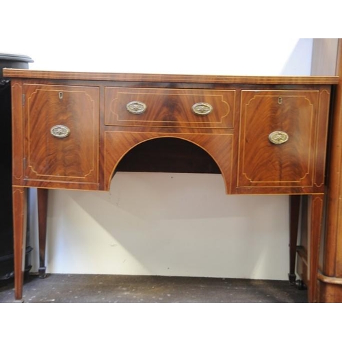 133 - Edwardian inlaid Mahogany bow fronted Sideboard fitted with Centre Drawer, Side drawer and Side Pres... 